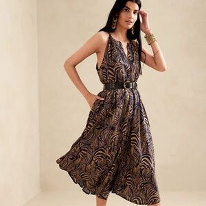 NWTs Banana Republic | Zebra Print Midi Linen Fit and Flare Dress Size Small